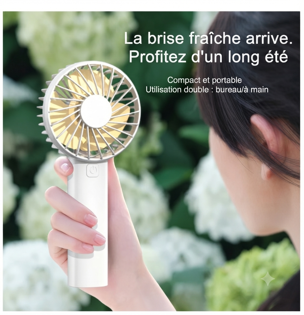 Mini Ventilateur Portable Rechargeable - 3 Vitesses, Silencieux & Compact