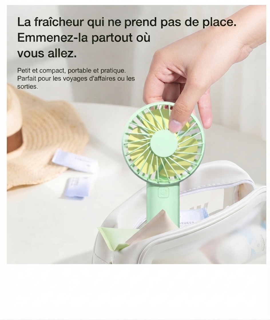 Mini Ventilateur Portable Rechargeable - 3 Vitesses, Silencieux & Compact