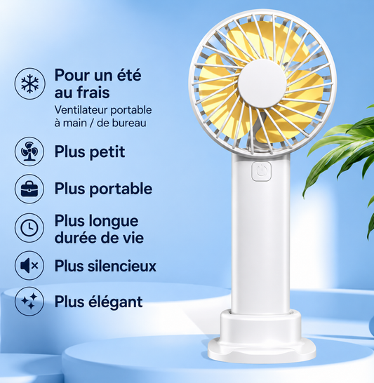 Mini Ventilateur Portable Rechargeable - 3 Vitesses, Silencieux & Compact